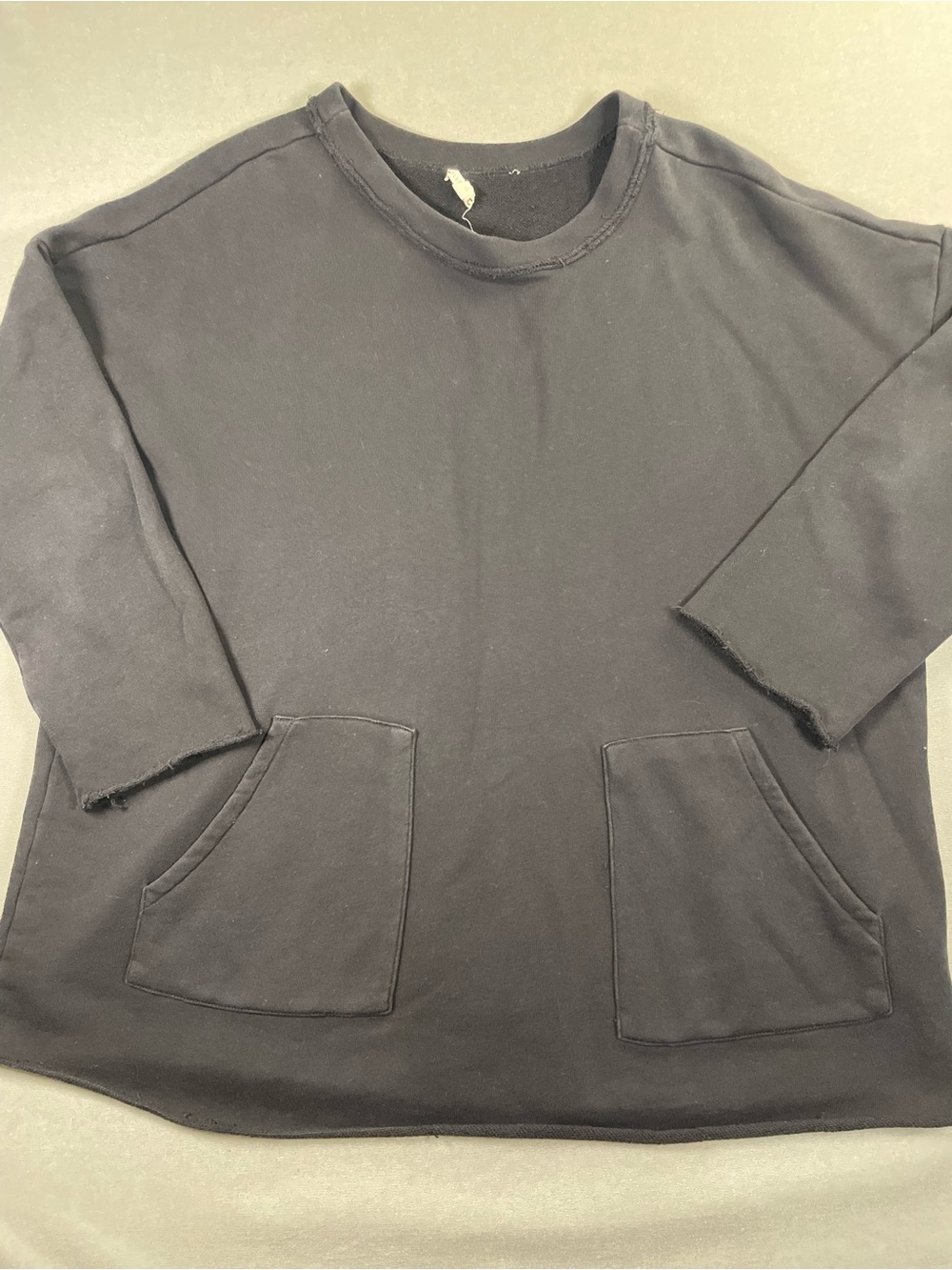 Eileen Fisher Organic Cotton French Terry Boxy Sweatshirt Pockets L Black